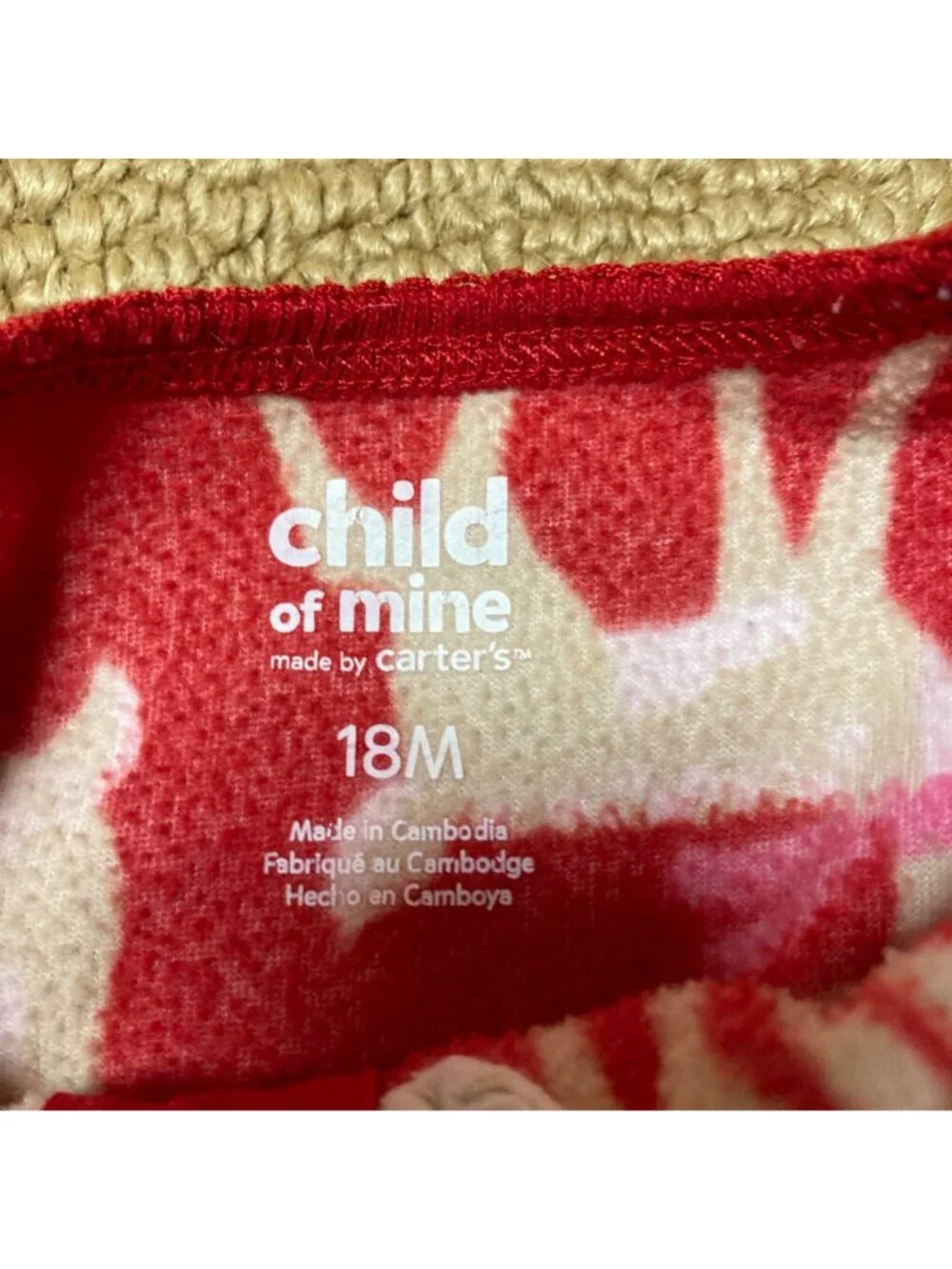 Child Of Mine By Carters 18M Red Fleece Footed Pajamas Reindeer Snowflake Print